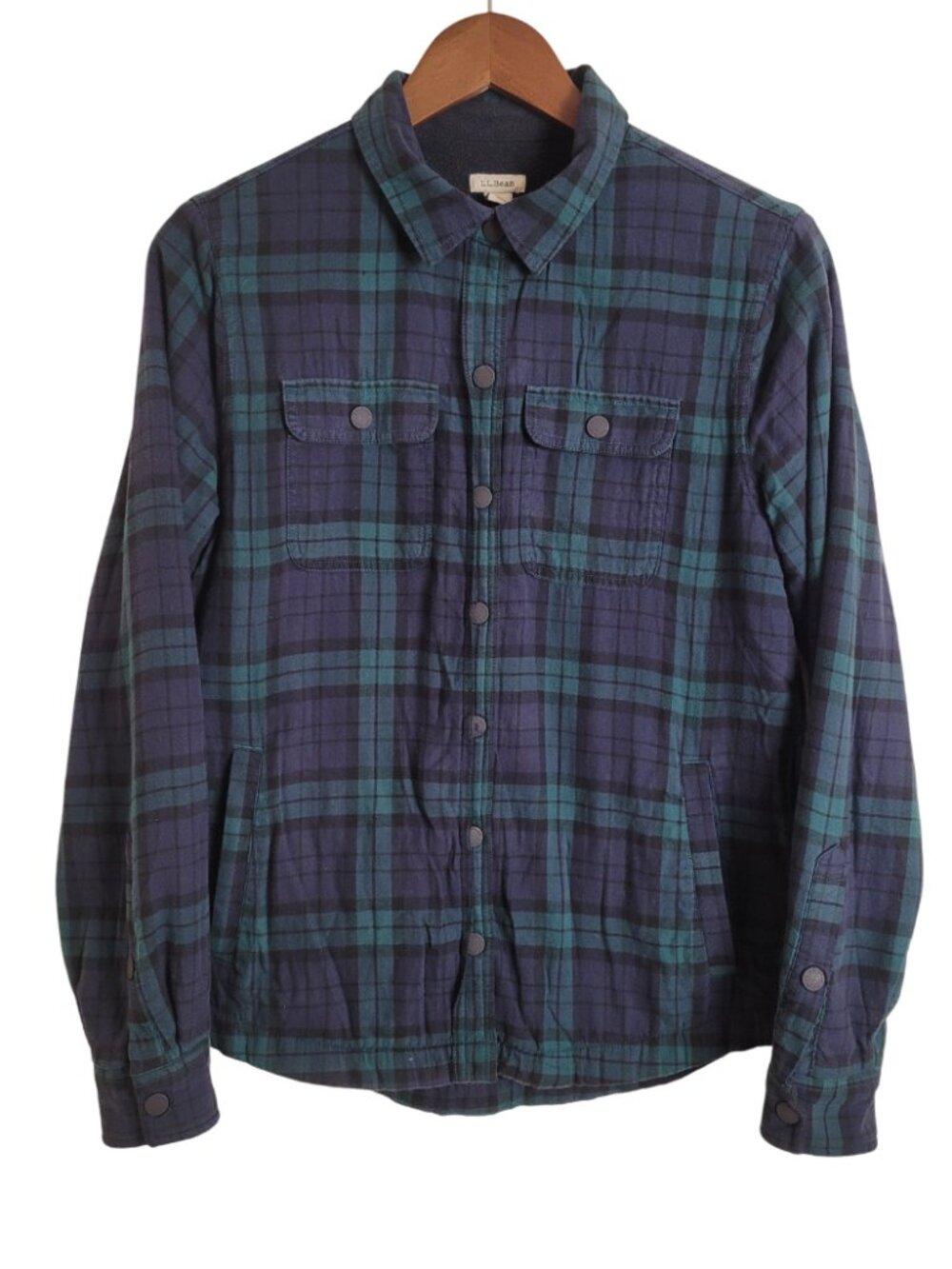 L.L.Bean Women's Fleece-Lined Flannel Shirt Snap-Front Blue Green Plaid XS